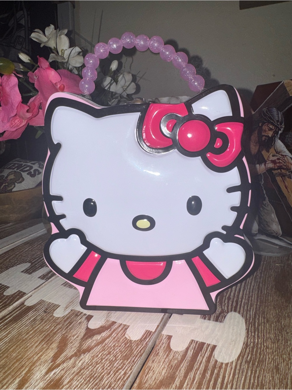 Hello Kitty Pink and White Kids Tote with Beaded Handle
